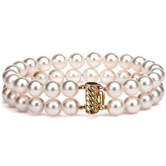 Bracelet 2 rangs perles Akoya - Perle mer - Culture Japon - 6.5/7mm