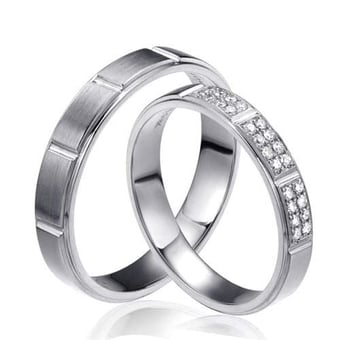 Alliances Couple -  Platine - Diamants