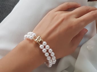 Bracelet 2 rangs de perles Akoya du Japon - 7/7.5mm, AAA