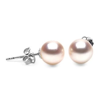 Boucles d'oreilles perles Akoya blanches - 7.5/8mm - AAA - Or blanc