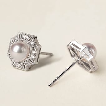 Boucles d'Oreilles Géométria Préciosa - Perles Akoya, Diamants, Or blanc