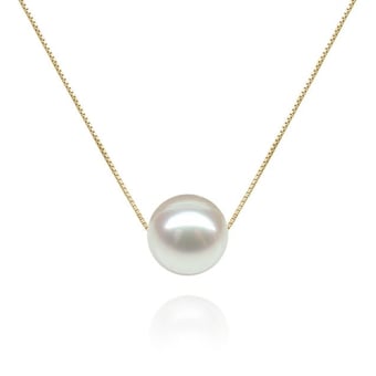 Collier pendentif perle blanche - Chaine or jaune