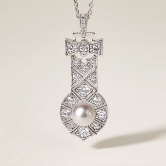 Pendentif Art Déco en Or Blanc et Perle Akoya AAA - Geometria Preciosa