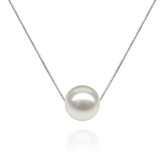 Collier pendentif perle blanche - Chaine or blanc