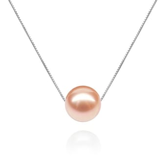 Collier pendentif perle rose - Chaine or blanc
