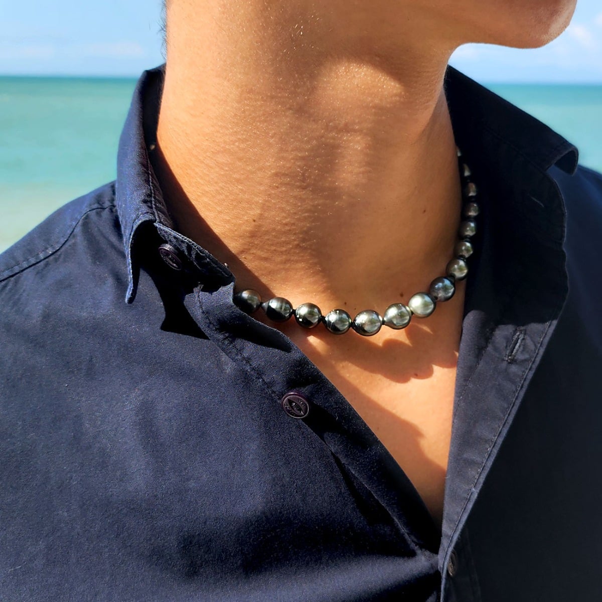 COAI Collier Perles Naturelles Pour Homme - Perles D'Eau Douce Ovales Et Acier Inoxydable - 50cm Ou 60cm - Élégance Intemporelle