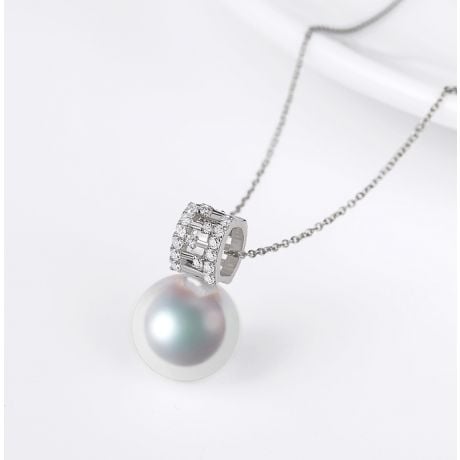 Pendentif Mikiko perle Akoya du Japon. Or blanc, diamants