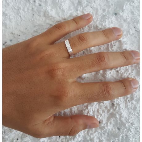 Alliance homme striée - Or blanc 18 carats | Une vie avec toi