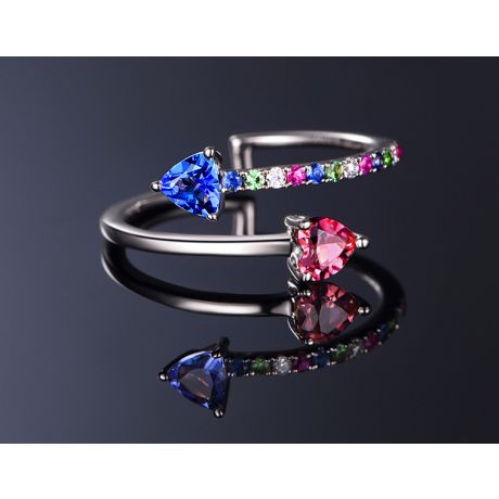 Bague signaux inversés. Or blanc, Saphirs