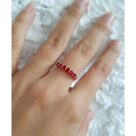 Bague rubis or jaune - Anneau pavé de 6 rubis