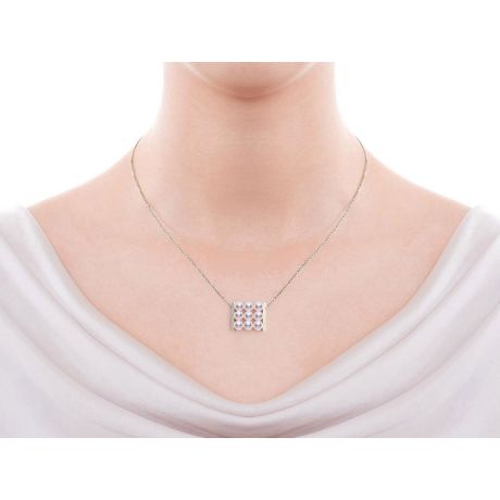 Pendentif 9 perles Akoya. Rails or blanc. Perles damier. Tezuka