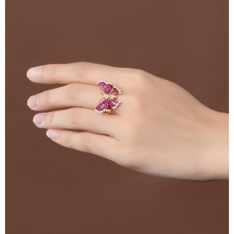 Bague Rubis Birmanie, Or jaune et diamants | Papillon ardent