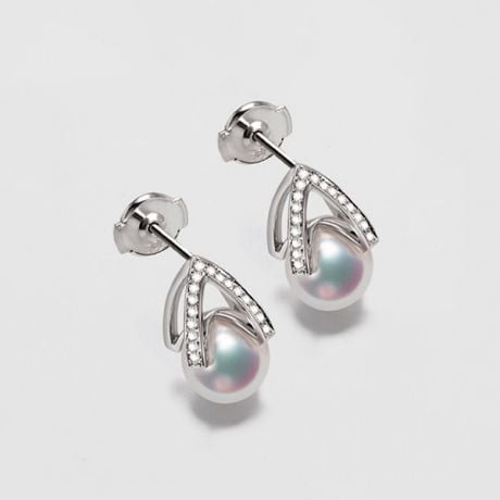 Boucle d oreille or blanc - diamant - Perle Akoya Japon - Masako
