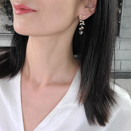 Boucles d'oreilles Nature - Perles de Tahiti noires - Or jaune, diamants