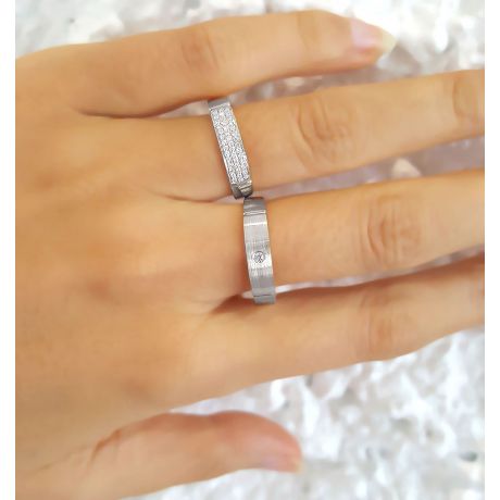Alliances Platine Couple - Sertissage diamants