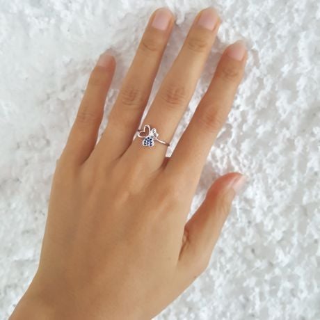 Bague 3 coeurs de trèfle ☘ Or blanc et saphirs bleus