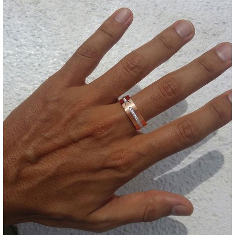 Bague Homme moderne. Or rose et blanc 18cts, 8 Diamants VS / G | Camillo