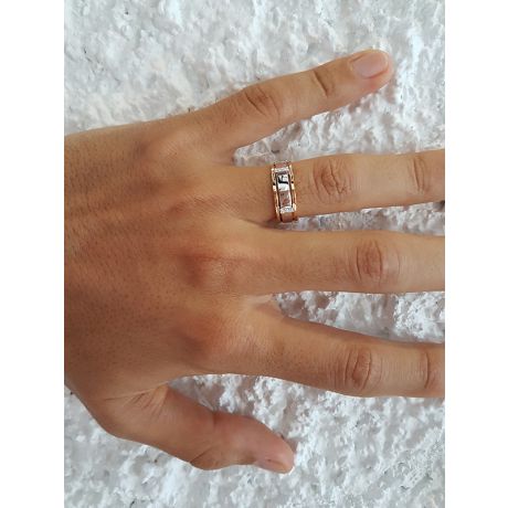 Bague 2 ors Homme - Or rose et blanc 18cts - 6 Diamants