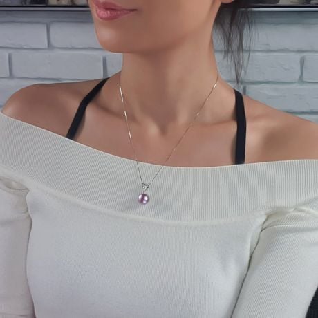 Pendentif bélière entrelacée or blanc - Perle de Chine blanche