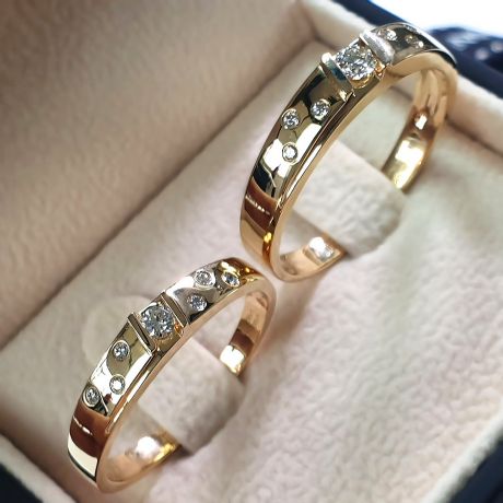 Bagues alliances constellations diamantées - En or jaune 18cts - Duo