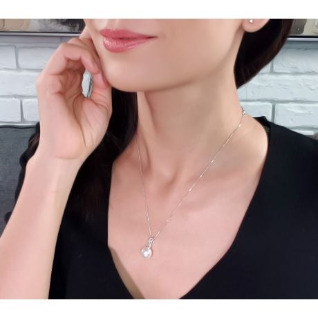Pendentif diamants rails et perle de culture Chine - Or blanc 18cts