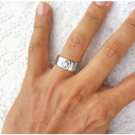 Bague homme chevalière - 8mm or blanc 18cts - Diamant | Octave