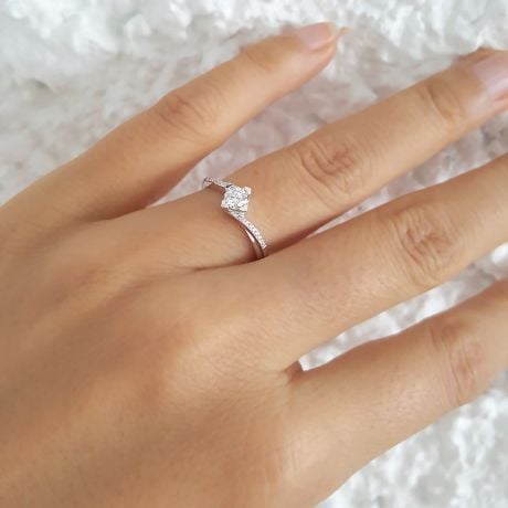 Bague Solitaire Bordure Diamantée Périclès - Platine | Gemperles