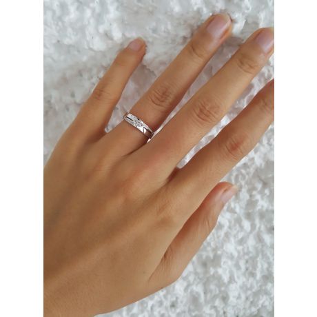 Alliance Femme solitaire diamants - Alliance moderne Platine