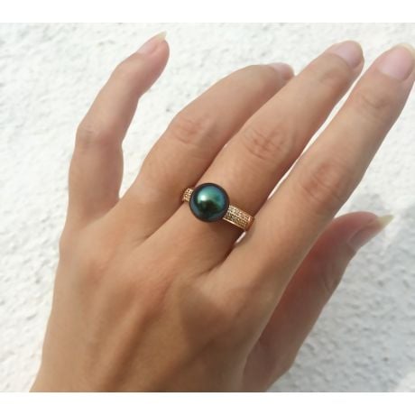 Bague Elbow - Perle de Tahiti - Or jaune, diamants