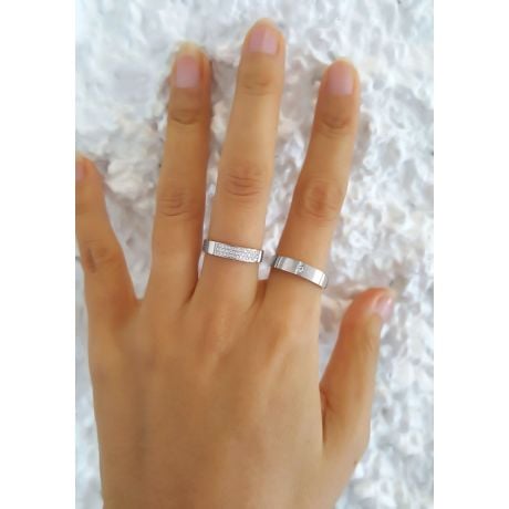 Alliances or blanc Couple - Sertissage diamants