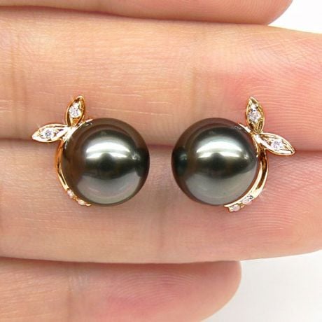 Boucles d'oreilles Bunny - Perles de Tahiti, or jaune, diamants sertis