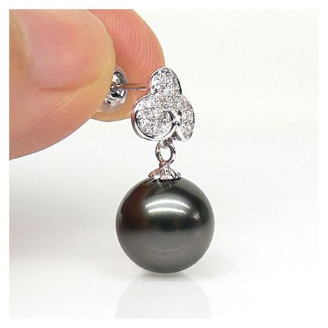 Boucles d'oreilles trèfles - Perles de Tahiti - Or blanc, diamants