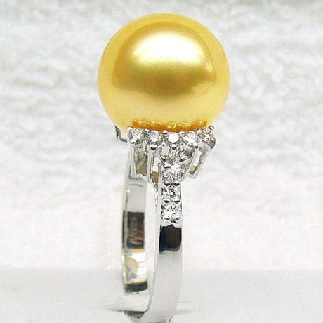 Bague Îles Montebello - Perle d'Australie dorée - Or blanc, diamants
