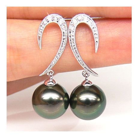 Boucles oreilles - Dormeuses contemporaines - Perles de Tahiti, Or blanc