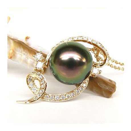 Pendentif Joaillerie Perle Tahiti. Or Jaune, Diamant