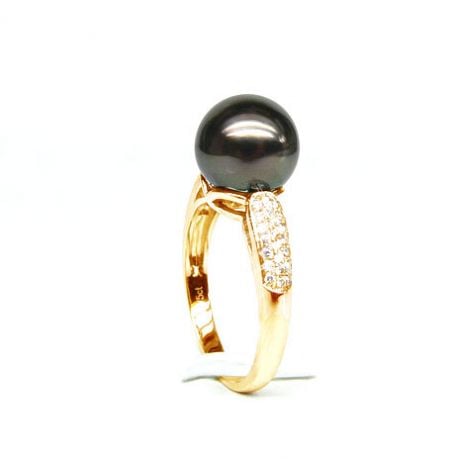 Bague solitaire perle de Tahiti - Or jaune, diamants