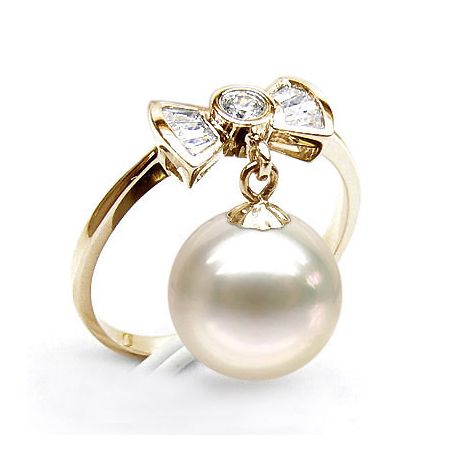Bague noeud papillon - Or jaune, diamants, perle de culture