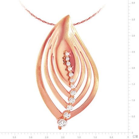 Pendentif - Or rose - Feuille - Diamants 0.29ct