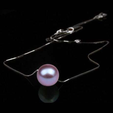 Collier pendentif perle lavande - Chaine or blanc