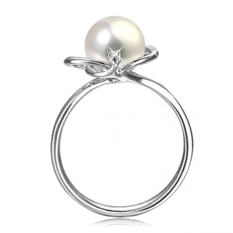 Bague perle d'eau douce blanche - 9.5/10mm, AAA - Or blanc, diamant