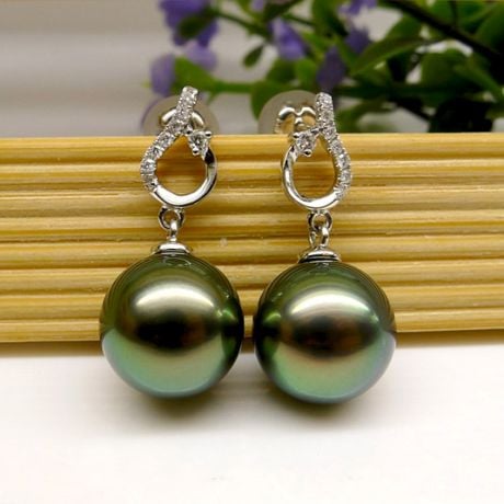 Boucles d'oreilles classiques - Perles de Tahiti 10-11mm GEMME - Or blanc