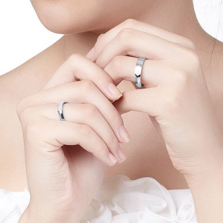 Alliances biseautées platine pour Couple - Sertissage en diamants