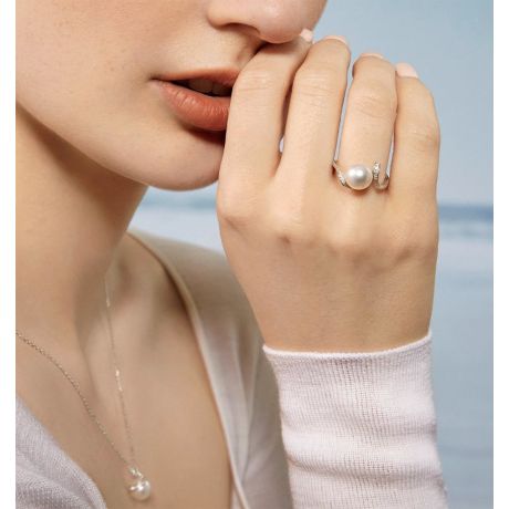 Bague Ondine, Perle Akoya, Or Blanc, Diamant