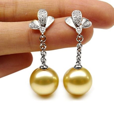 Boucles oreilles perles Australie or blanc, diamants - Jardin d'Eden