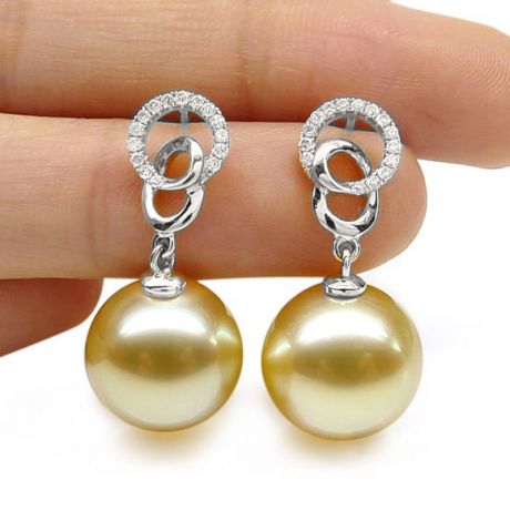 Boucles d'oreilles montures entournées - Perles Australie, or blanc, diamants 