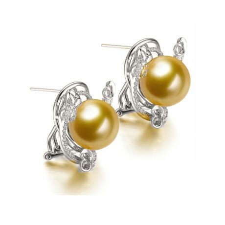Boucles oreilles la Vie en Rose. Perles mers du Sud gold or blanc