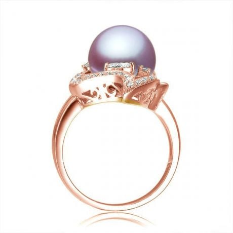 Bague végétale or rose - Perle eau douce lavande de culture, Diamants