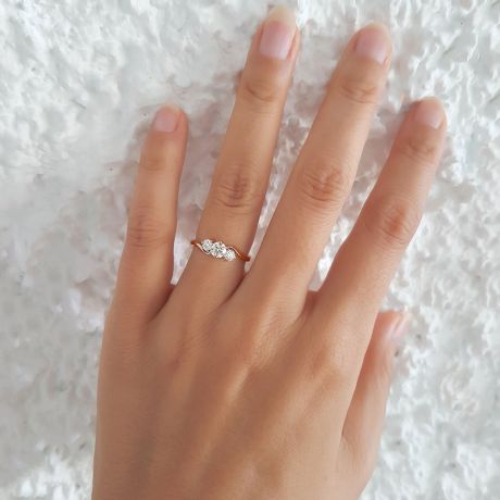 Solitaire trilogie or rose - Bague de fiançaille 3 diamants | Trilogie