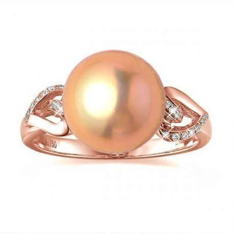 Bague coeur de perle diamanté - Or rose et Perle d'eau douce rose