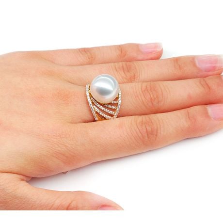 Bague des îles Cocos - Or jaune et perle d'Australie - Diamants